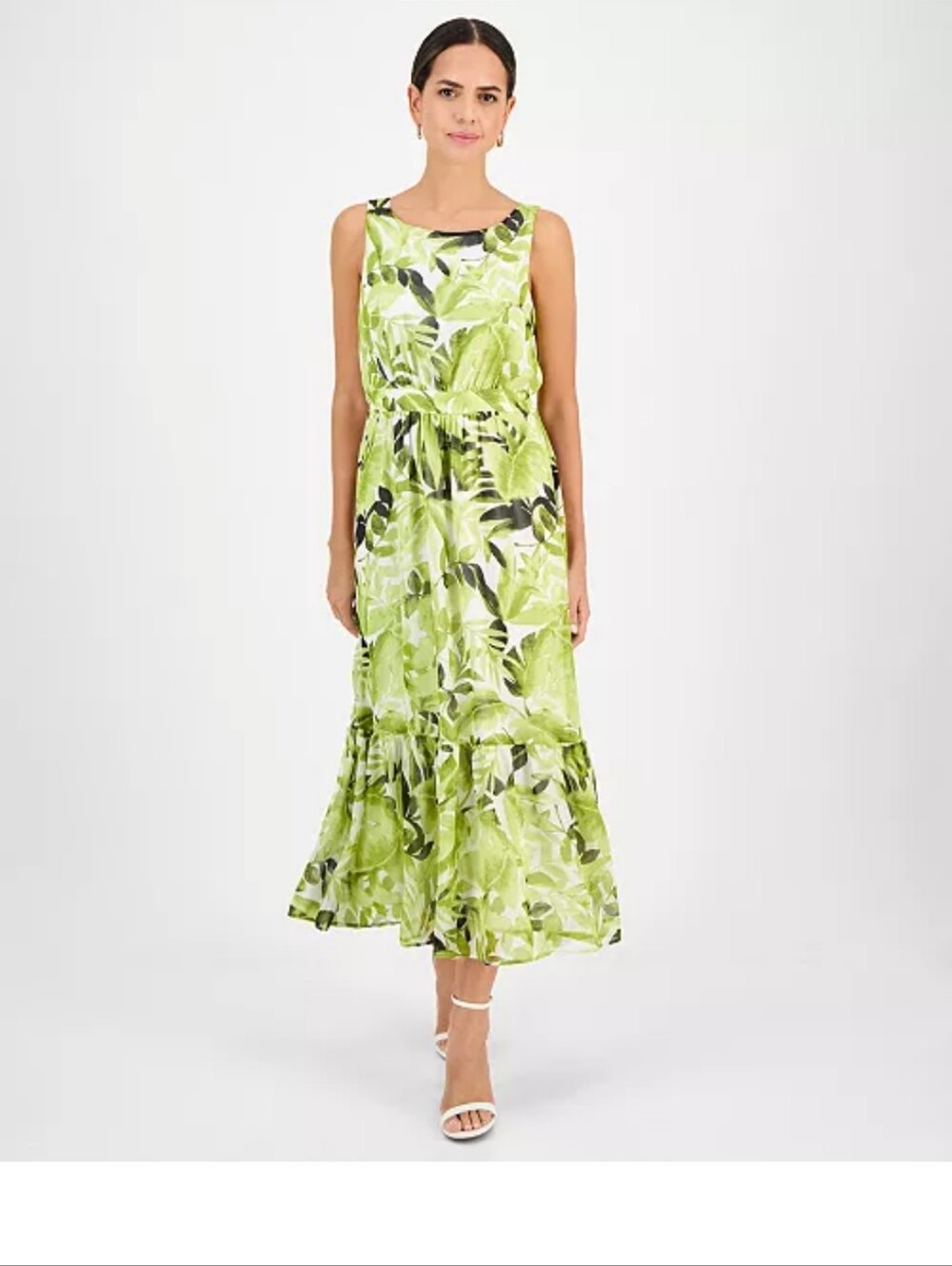 Kasper NWT $99 Green Tropical Floral Sleeveless Tiered Maxi Dress Size 10 Career